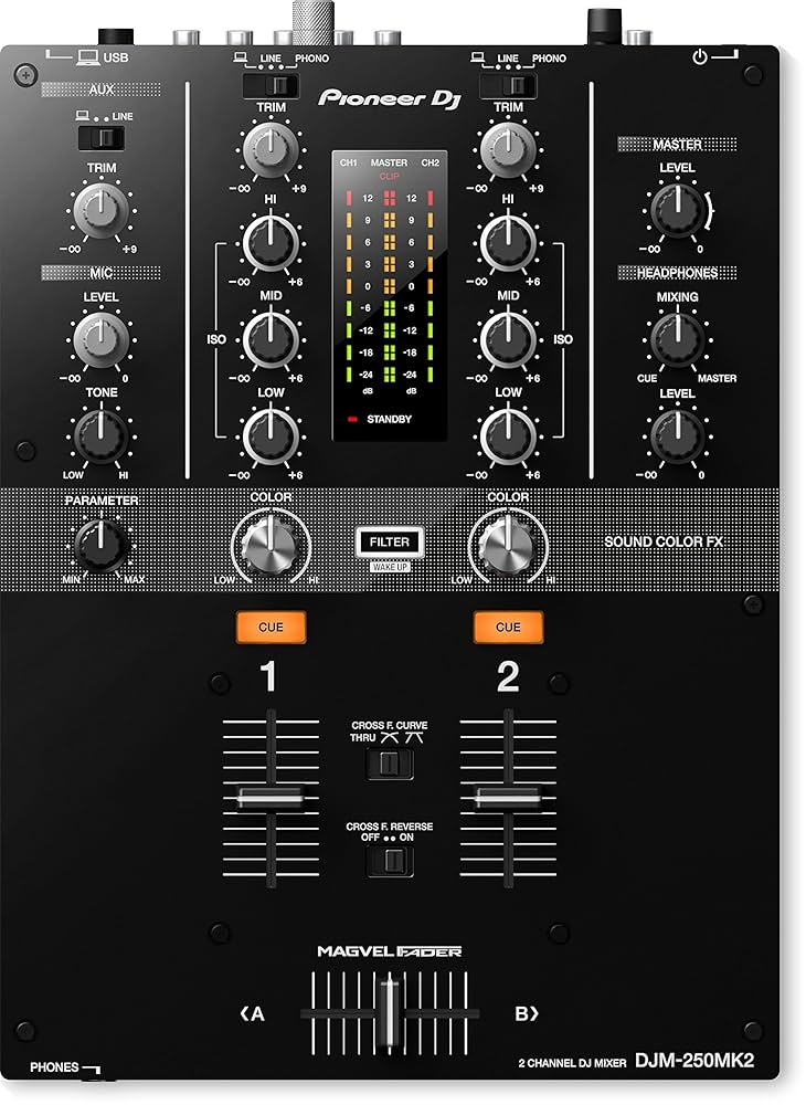 Pioneer DJM-250MK2 2-kanałowy 20 – 20 000 Hz, czarny, mikser